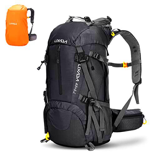 Lixada Mochila de Senderismo 50L con Cubierta Impermeable Mochila de Marcha Trekking Camping Deporte al Aire Libre