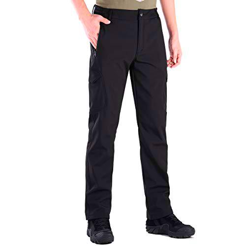 FREE SOLDIER Pantalones de Trabajo para Hombre Pantalones Trekking Impermeables de Invierno Pantalones Montaña Tácticos Pantalones de Senderismo Termico con Forro Polar (Negro,48 Largo)