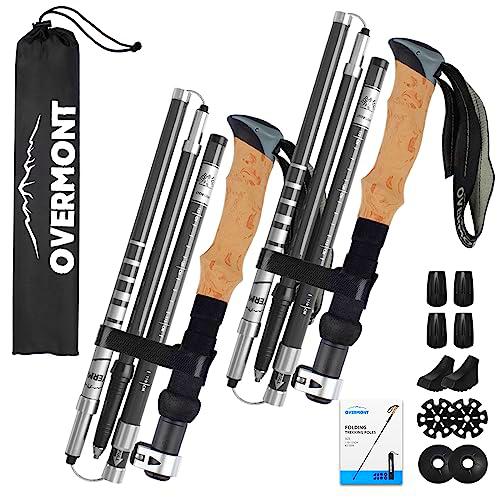 Overmont Bastones Trekking Bastones Senderismo Plegables de Carbono Ultraligeros Ajustables 105-125CM 1 Par Bastones Marcha Nórdica para Senderismo Alpinismo Trail Viaje