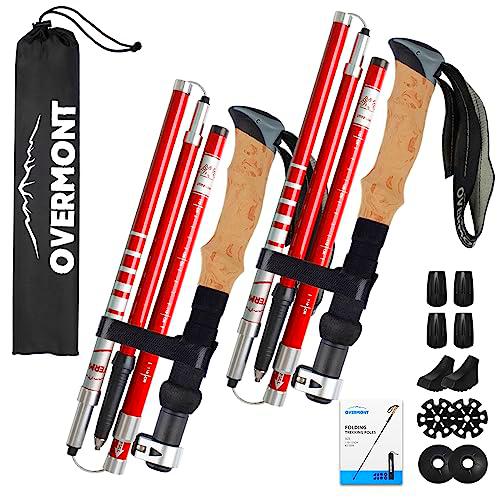 Overmont Bastones Trekking Bastones Senderismo Plegables de Carbono Ultraligeros Ajustables 105-125CM 1 Par Bastones Marcha Nórdica para Senderismo Alpinismo Trail Viaje