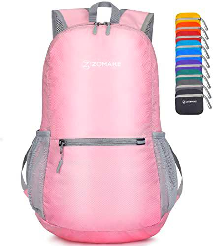 ZOMAKE Mochila Plegable Ultraligera - Mochilas de Senderismo Pequeña Mochila Con Resistencia Al Agua 20L Para Hombre Mujer Viaje Trekking Deporte(Rosa claro)