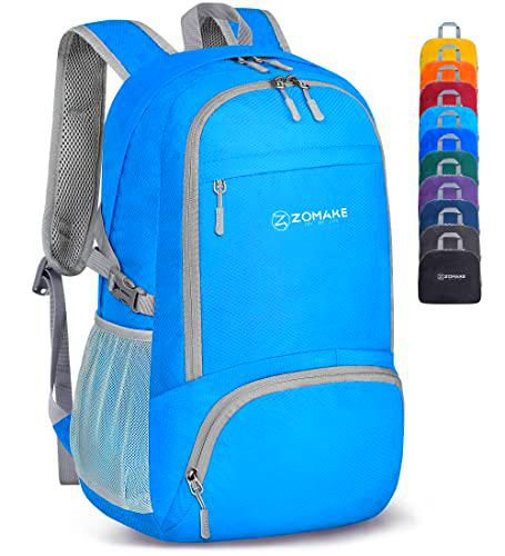 ZOMAKE Mochila Plegable Ligera - Mochilas de Senderismo Pequeña Mochila Con Resistencia Al Agua 30L Para Hombre Mujer Viaje Trekking Deporte(Azul claro)