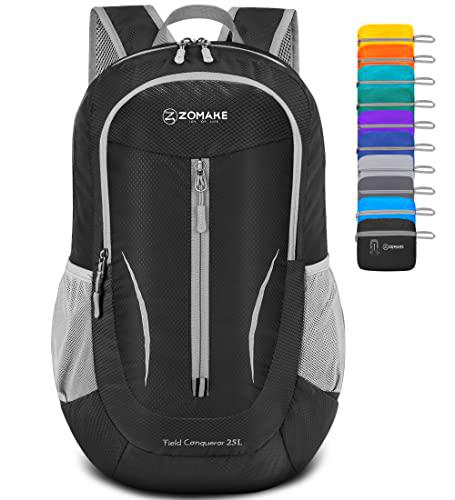 ZOMAKE Mochila Plegable Ultraligera - Mochilas de Senderismo Pequeña Mochila Con Resistencia Al Agua 25L Para Hombre Mujer Viaje Trekking Deporte(Negro)