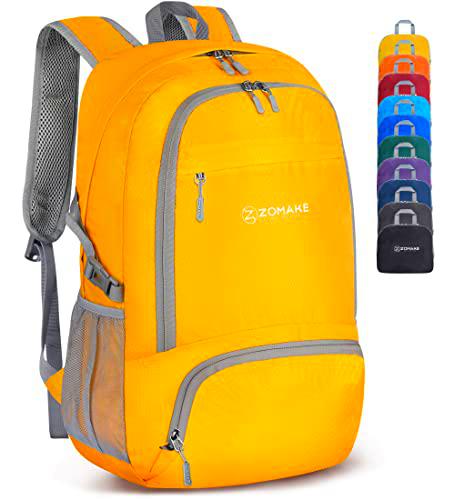 ZOMAKE Mochila Plegable Ligera - Mochilas de Senderismo Pequeña Mochila Con Resistencia Al Agua 30L Para Hombre Mujer Viaje Trekking Deporte(Amarillo)