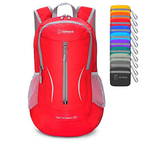 ZOMAKE Mochila Plegable Ultraligera - Mochilas de Senderismo Pequeña Mochila Con Resistencia Al Agua 25L Para Hombre Mujer Viaje Trekking Deporte(Rojo)