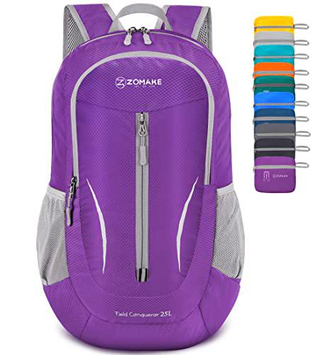 ZOMAKE Mochila Plegable Ultraligera - Mochilas de Senderismo Pequeña Mochila Con Resistencia Al Agua 25L Para Hombre Mujer Viaje Trekking Deporte(Violeta)