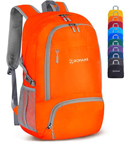 ZOMAKE Mochila Plegable Ligera - Mochilas de Senderismo Pequeña Mochila Con Resistencia Al Agua 30L Para Hombre Mujer Viaje Trekking Deporte(Naranja)