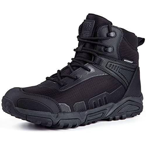 FREE SOLDIER Botas de Escalada Impermeable Tacticas Hombre Botas Militares Transpirables Botas de Seguridad Hombre Trabajo Ligeros Zapatos de Montaña Trekking(Negro-Impermeable,39EU)