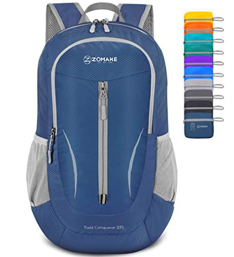 ZOMAKE Mochila Plegable Ultraligera - Mochilas de Senderismo Pequeña Mochila Con Resistencia Al Agua 25L Para Hombre Mujer Viaje Trekking Deporte(Azul marin)