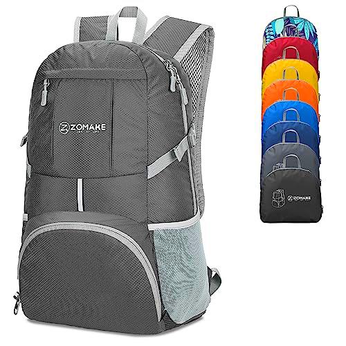 ZOMAKE 35L Mochila Plegable Ligera - Mochilas de Senderismo Pequeña Mochila Para Hombre Mujer Viaje Trekking Deporte(Gris)