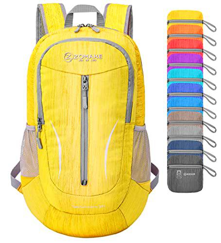 ZOMAKE Mochila Plegable Ligera 25L-Pequeña Mochilas de Senderismo Impermeable Para Hombre Mujer Viaje Trekking Deporte(Amarillo)